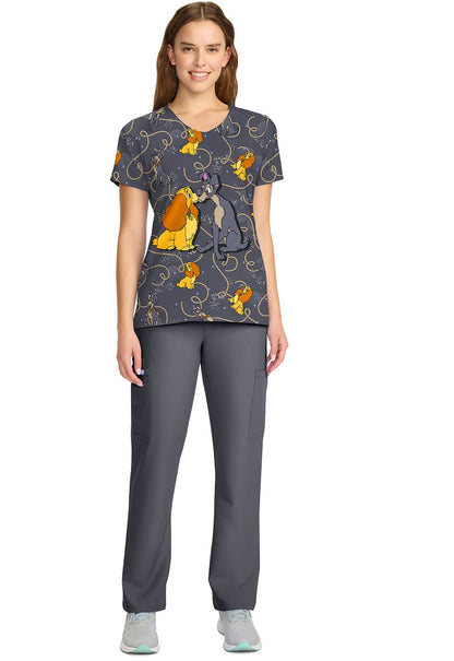 Lady And The Tramp Cherokee Tooniforms Licensed Disney V Neck Scrub Top TF626 LACN - Scrubs Select