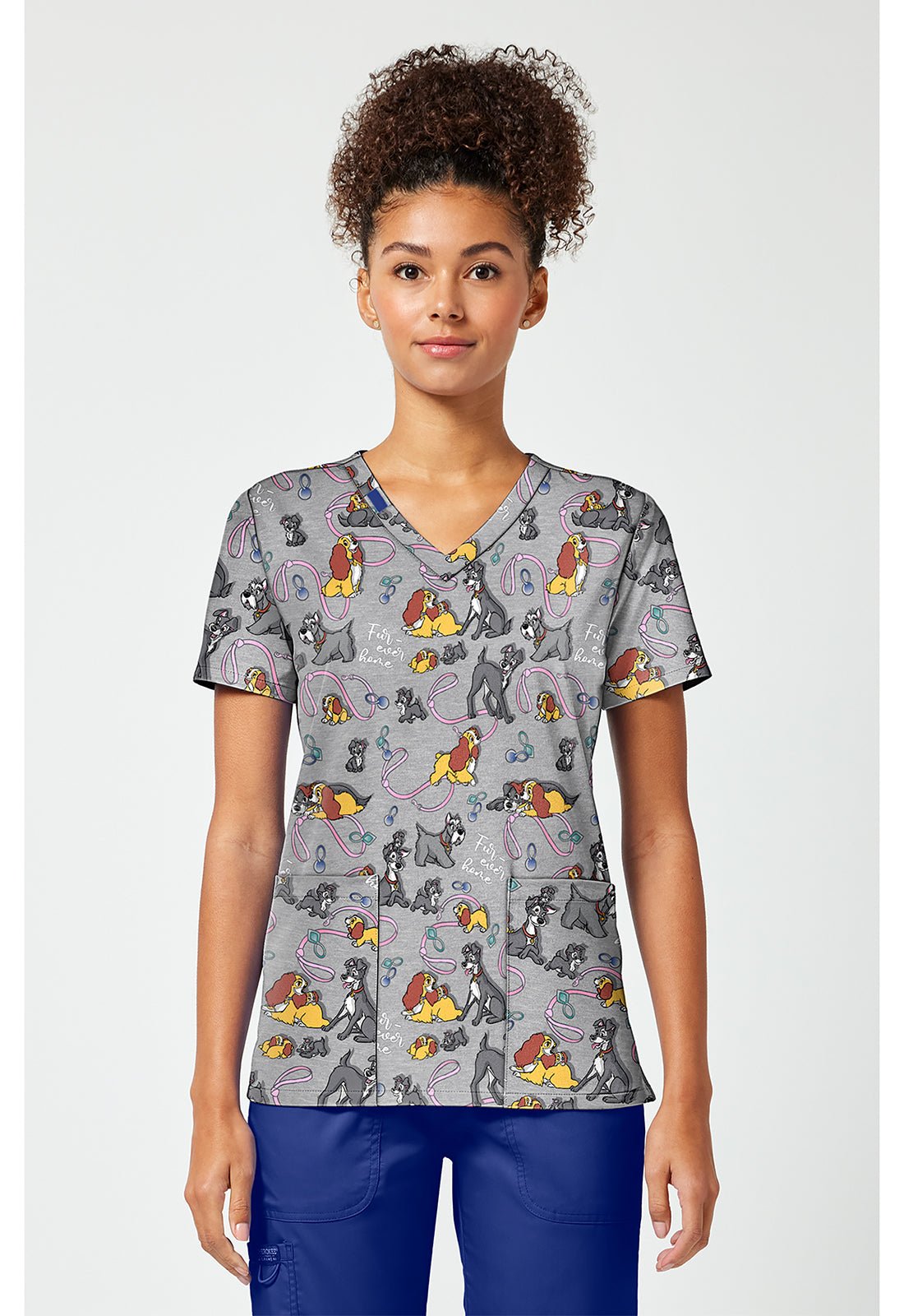 Lady and The Tramp Tooniforms Licensed Disney V Neck Scrub Top TF796 LAFH - Scrubs Select