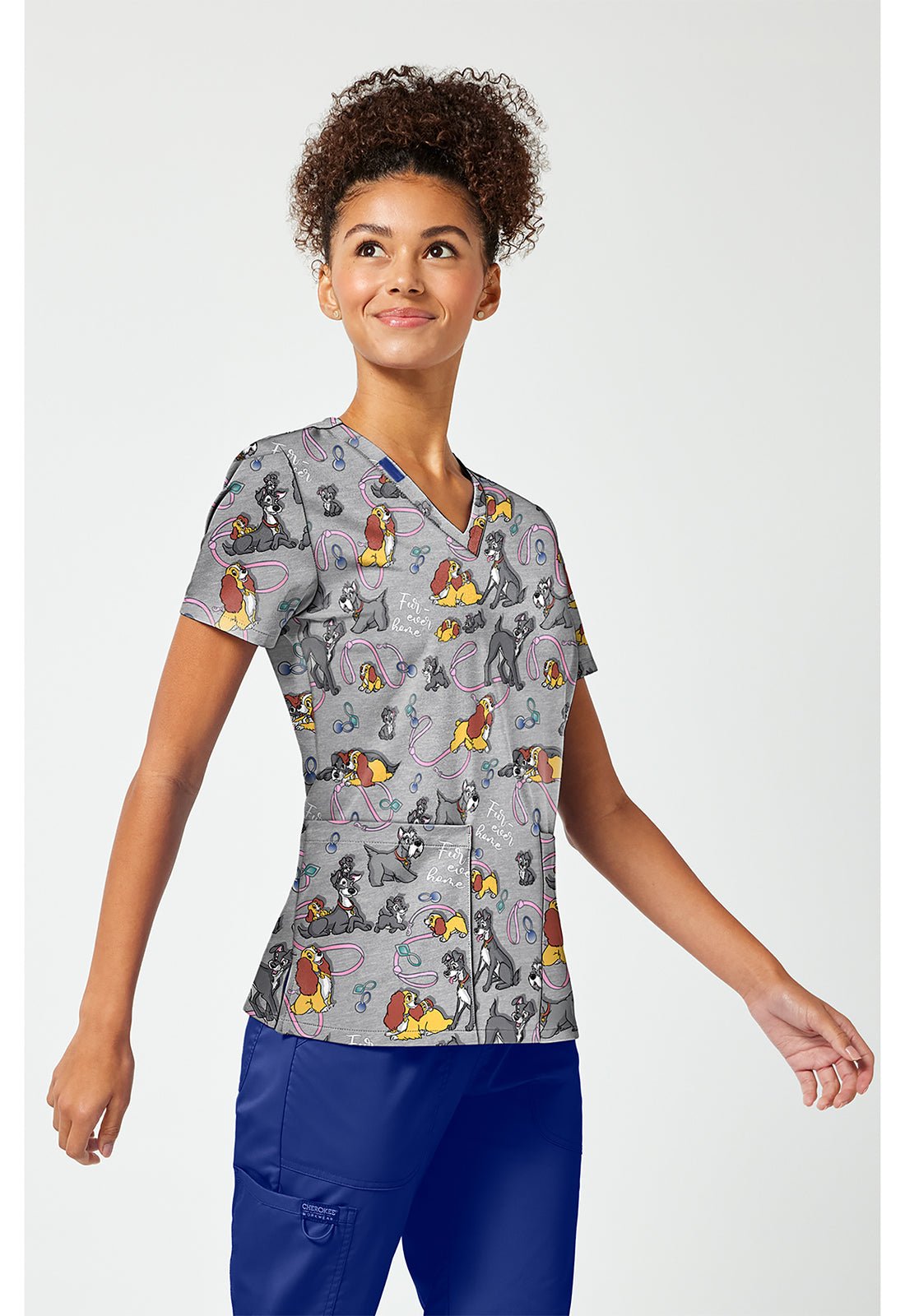 Lady and The Tramp Tooniforms Licensed Disney V Neck Scrub Top TF796 LAFH - Scrubs Select