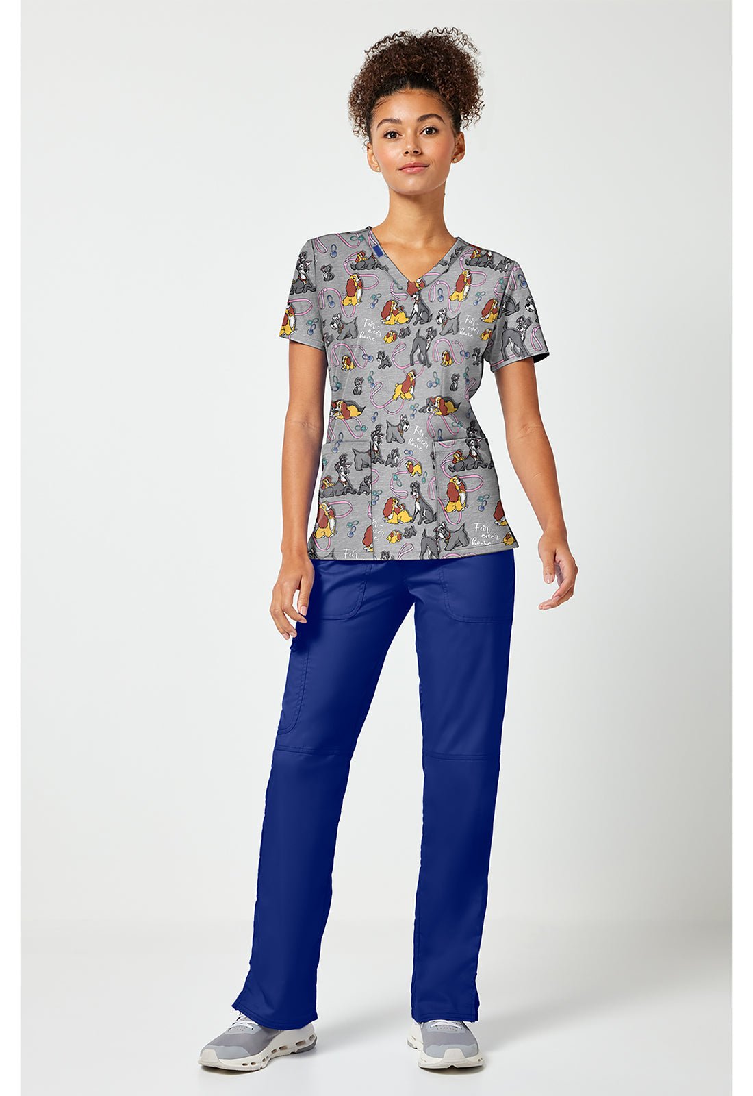 Lady and The Tramp Tooniforms Licensed Disney V Neck Scrub Top TF796 LAFH - Scrubs Select