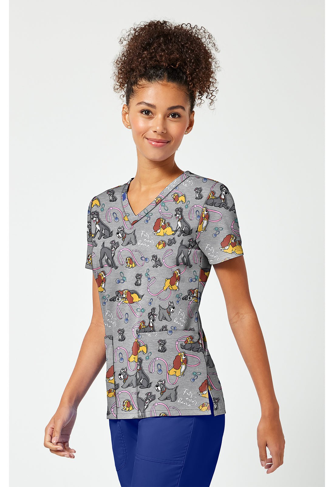 Lady and The Tramp Tooniforms Licensed Disney V Neck Scrub Top TF796 LAFH - Scrubs Select