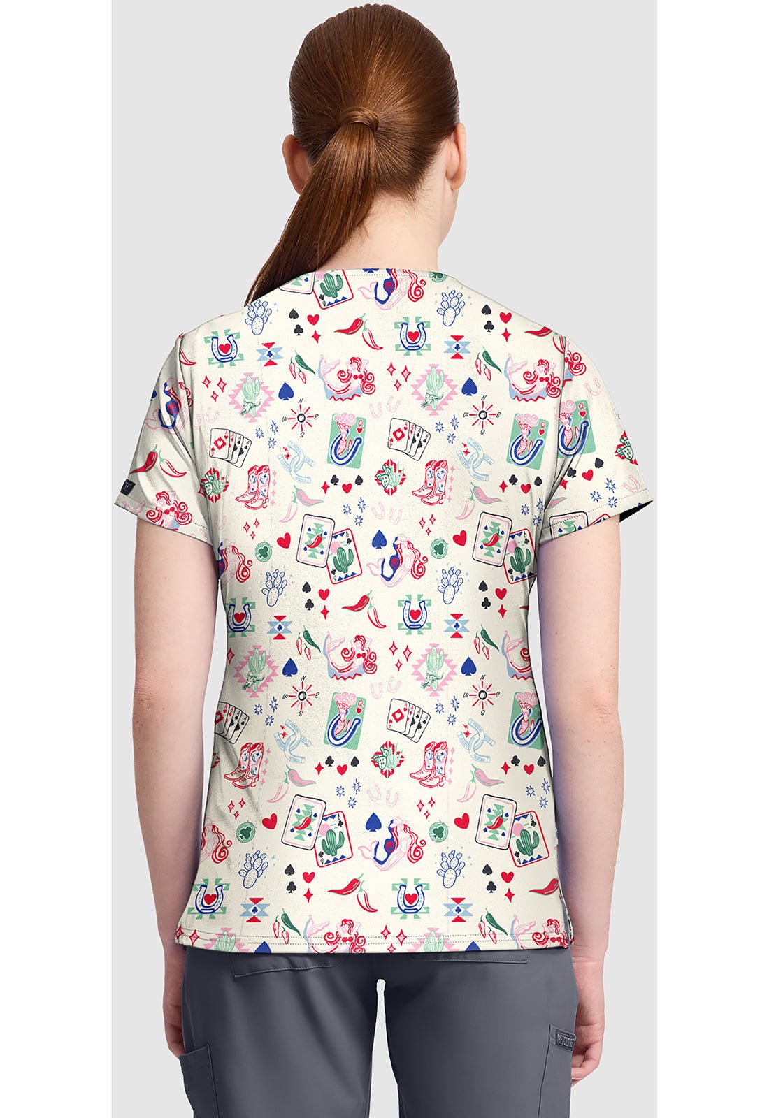 Lady Luck Med Couture Print V Neck Scrub Top MC632 LDLU - Scrubs Select