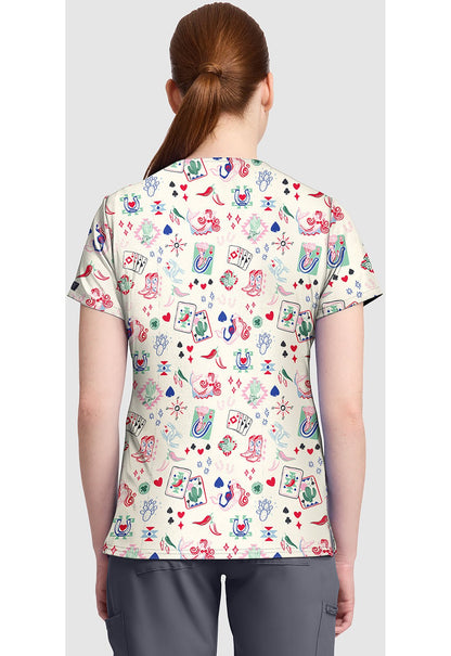 Lady Luck Med Couture Print V Neck Scrub Top MC632 LDLU - Scrubs Select
