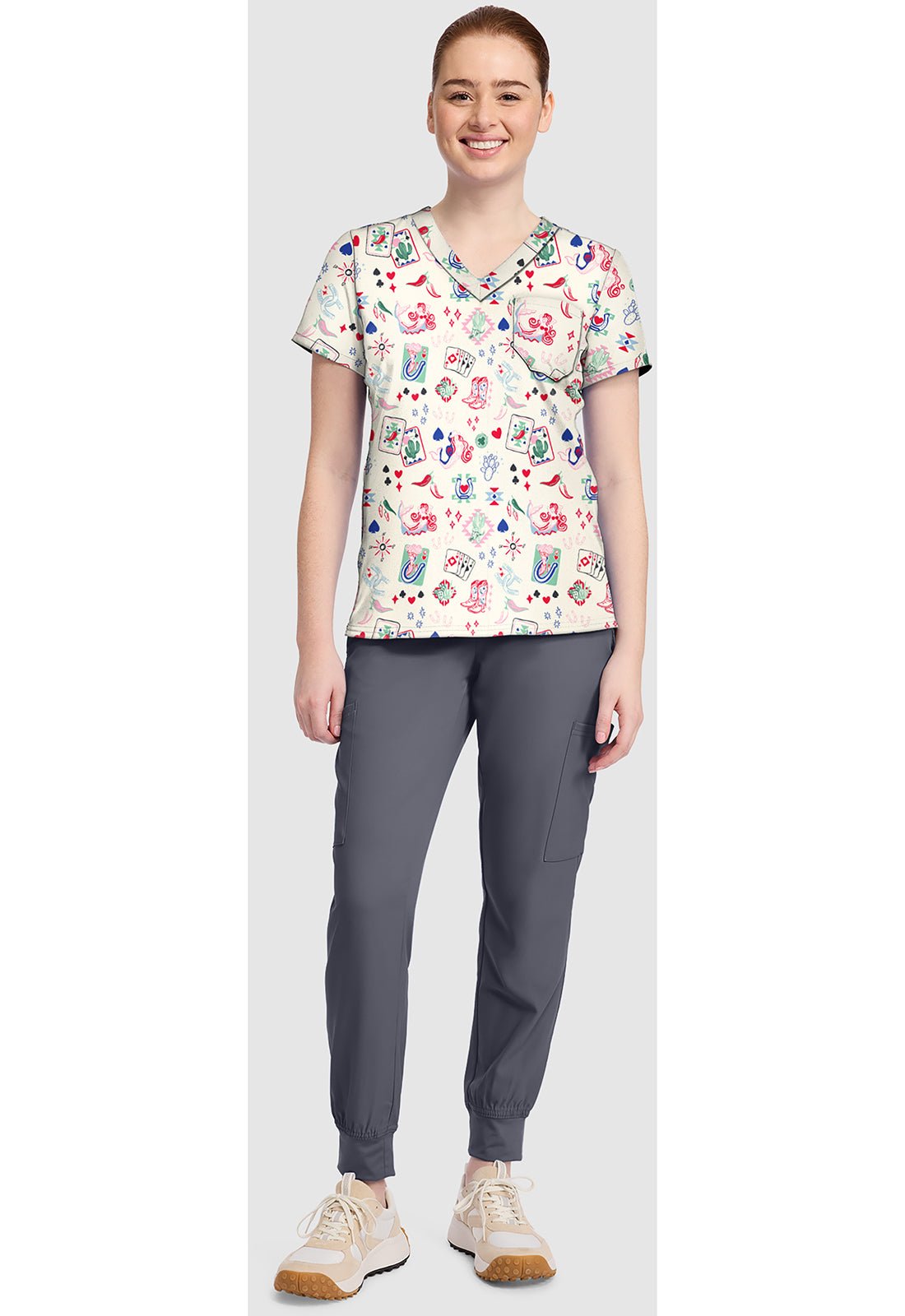 Lady Luck Med Couture Print V Neck Scrub Top MC632 LDLU - Scrubs Select