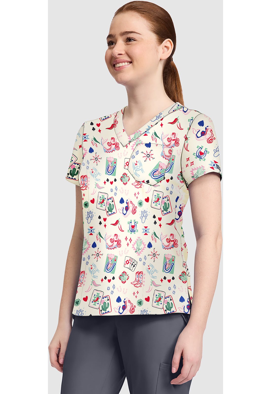 Lady Luck Med Couture Print V Neck Scrub Top MC632 LDLU - Scrubs Select