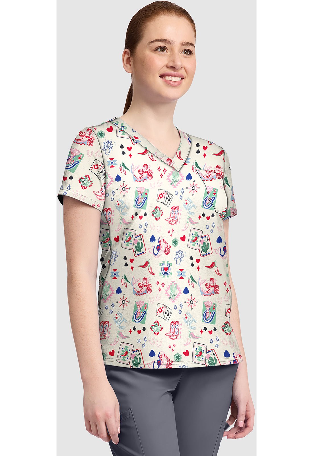 Lady Luck Med Couture Print V Neck Scrub Top MC632 LDLU - Scrubs Select