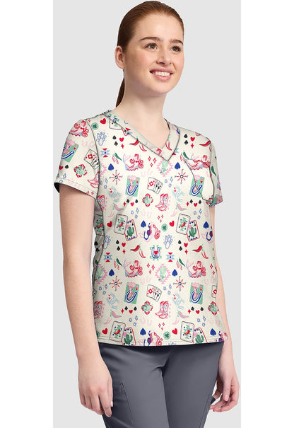 Lady Luck Med Couture Print V Neck Scrub Top MC632 LDLU - Scrubs Select