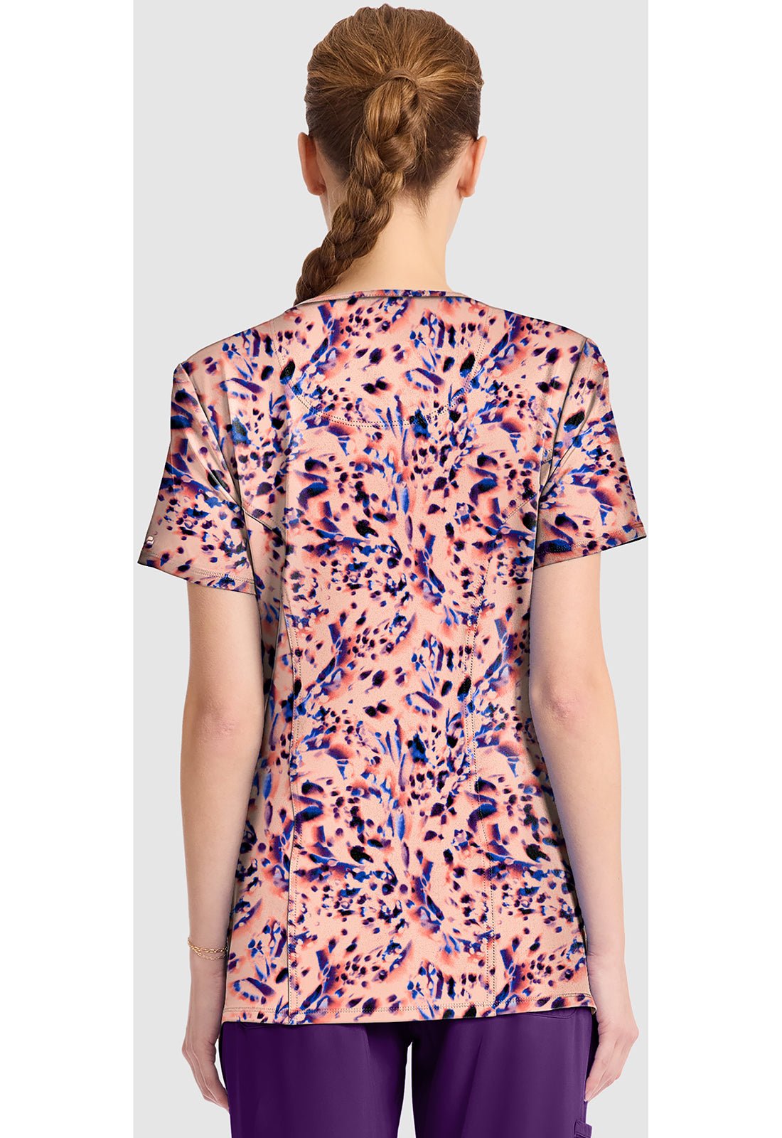 Leopard Blur Cherokee Infinity Print Round Neck Scrub Top CK609 LPBR - Scrubs Select