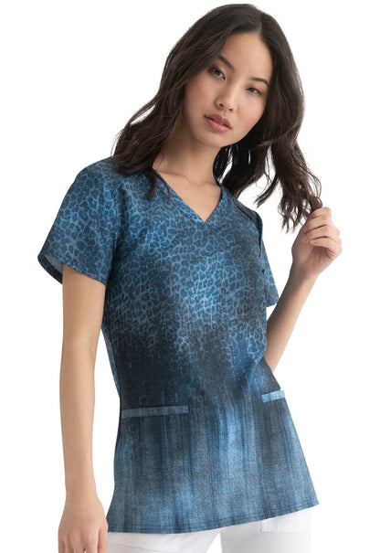 Leopard Print V Neck Scrub Top HS638 LEDM - Scrubs Select