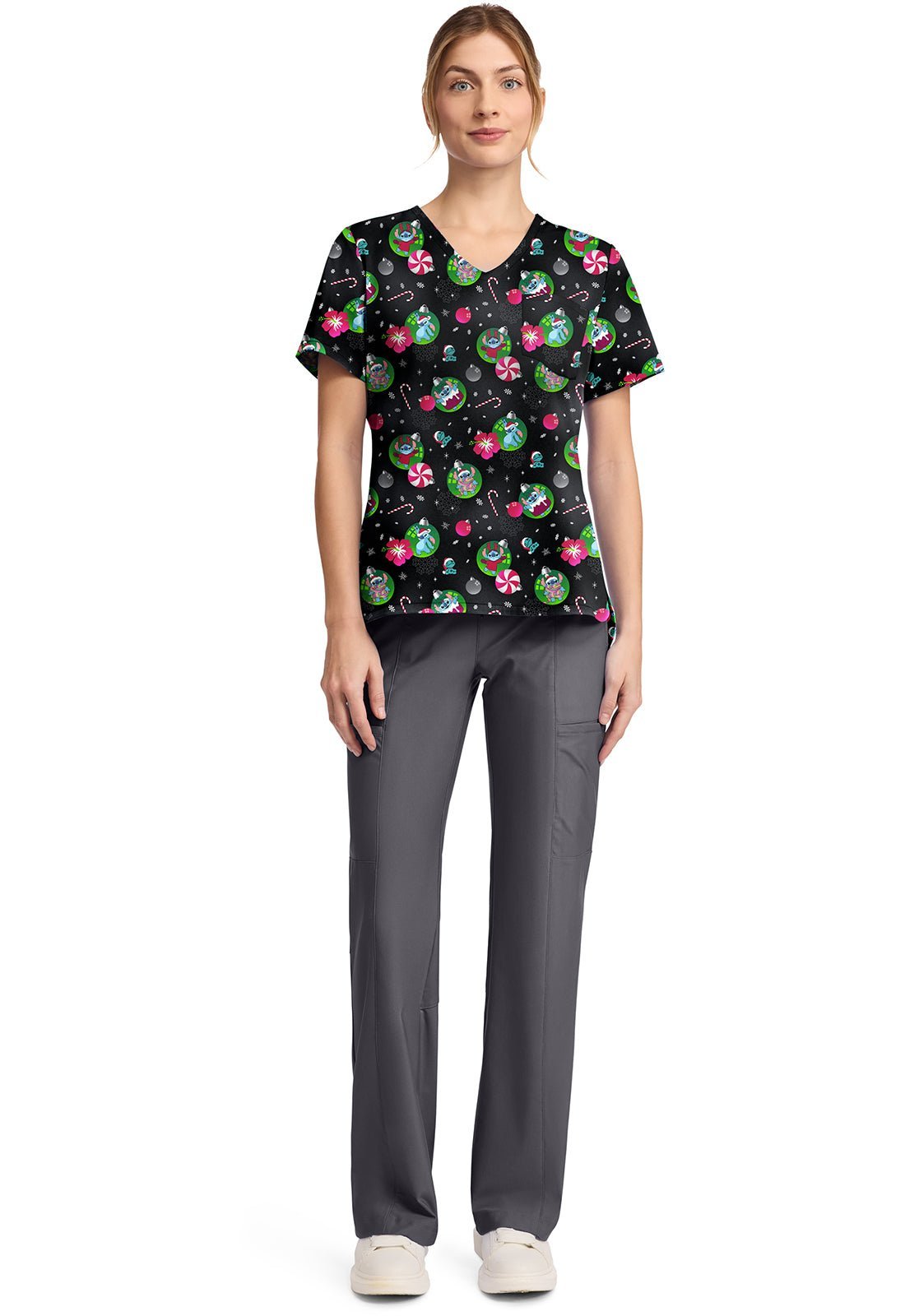 Lilo & Stitch Tooniforms Licensed Disney Christmas V Neck Scrub Top TF797 LHBU - Scrubs Select