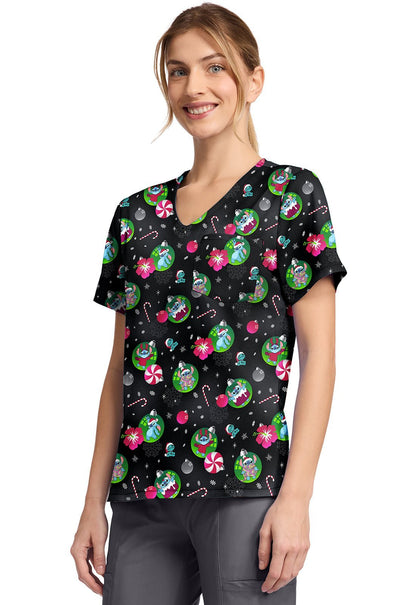 Lilo & Stitch Tooniforms Licensed Disney Christmas V Neck Scrub Top TF797 LHBU - Scrubs Select