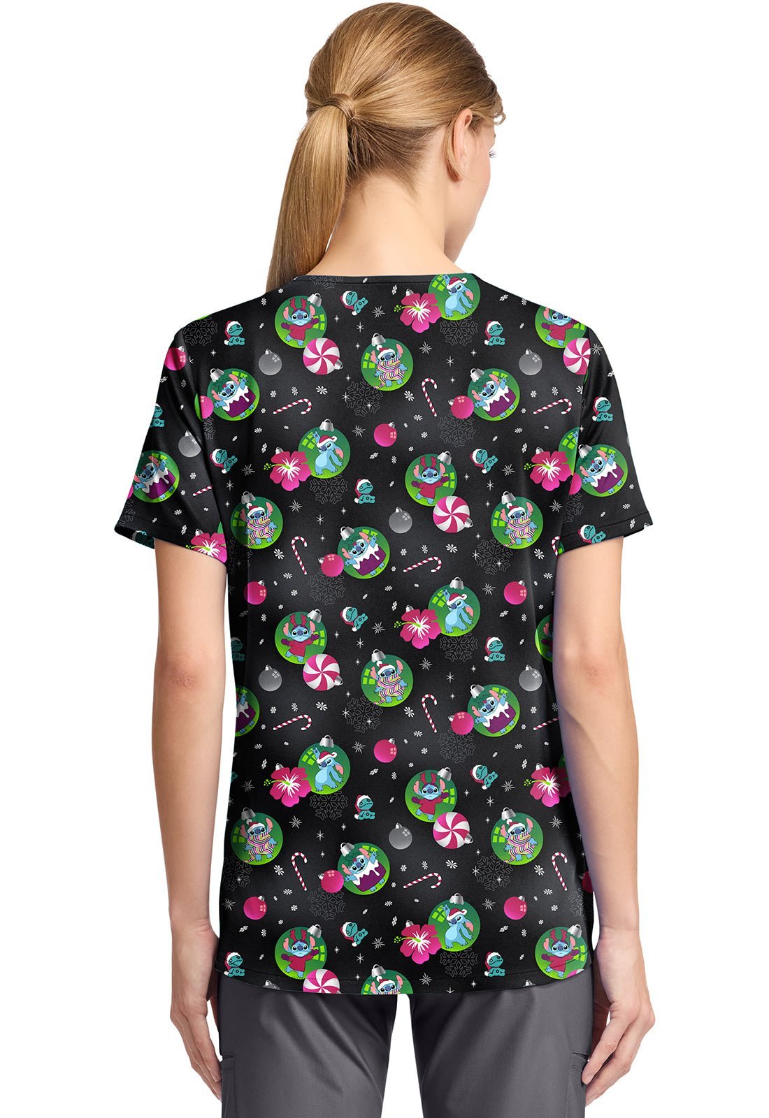 Lilo & Stitch Tooniforms Licensed Disney Christmas V Neck Scrub Top TF797 LHBU - Scrubs Select