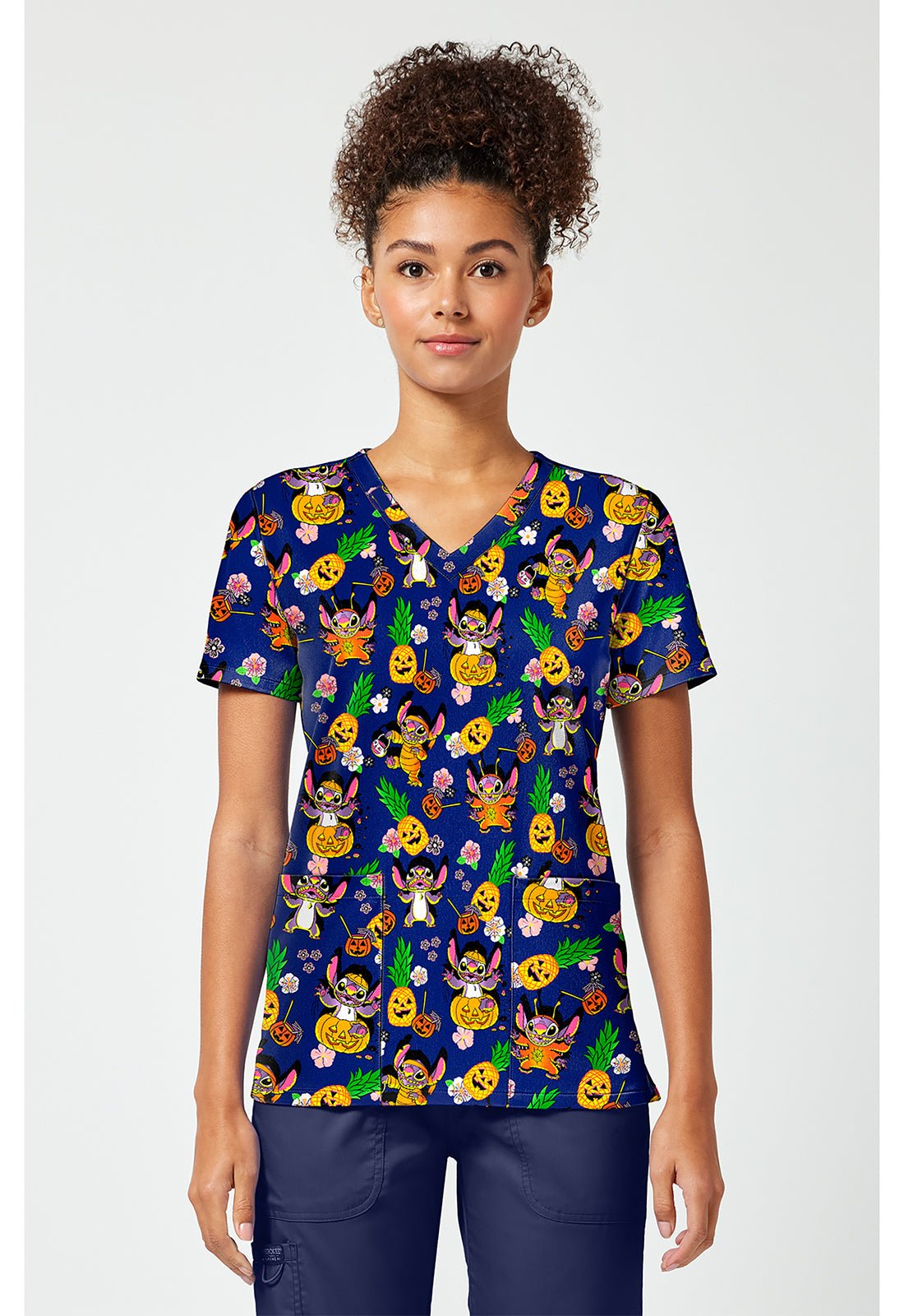 Lilo & Stitch Tooniforms Licensed Disney Halloween V Neck Scrub Top TF796 LHIS - Scrubs Select
