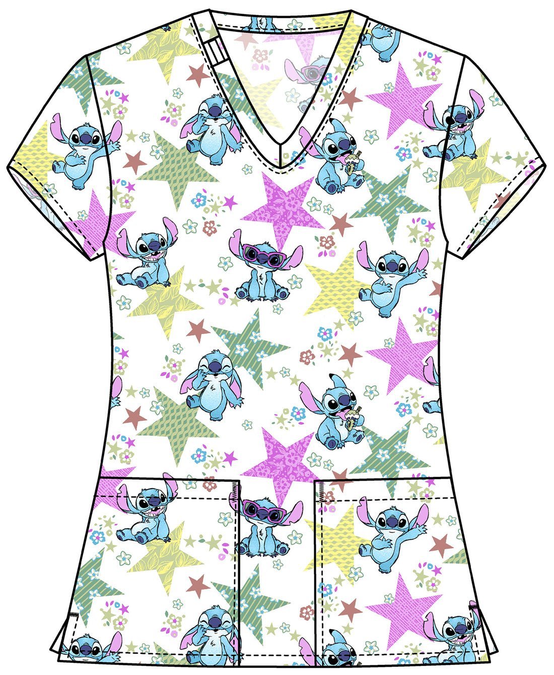 Lilo & Stitch Tooniforms Licensed Disney V Neck Scrub Top TF796 LHFL - Scrubs Select