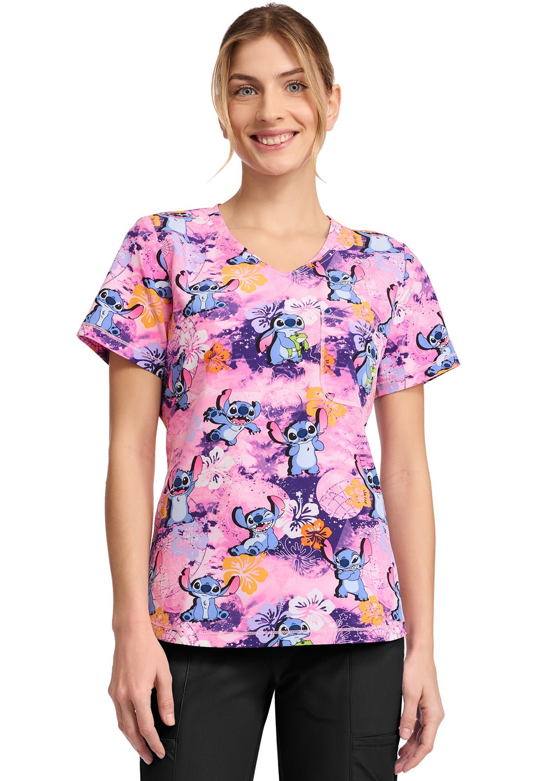Lilo & Stitch Tooniforms Rounded V Neck Scrub Top TF786 LHCE - Scrubs Select