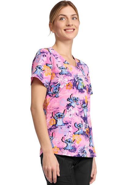 Lilo & Stitch Tooniforms Rounded V Neck Scrub Top TF786 LHCE - Scrubs Select