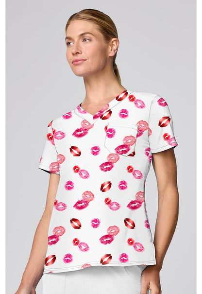 Lipstick Kisses Med Couture Print V Neck Scrub Top MC00056 LKSS - Scrubs Select