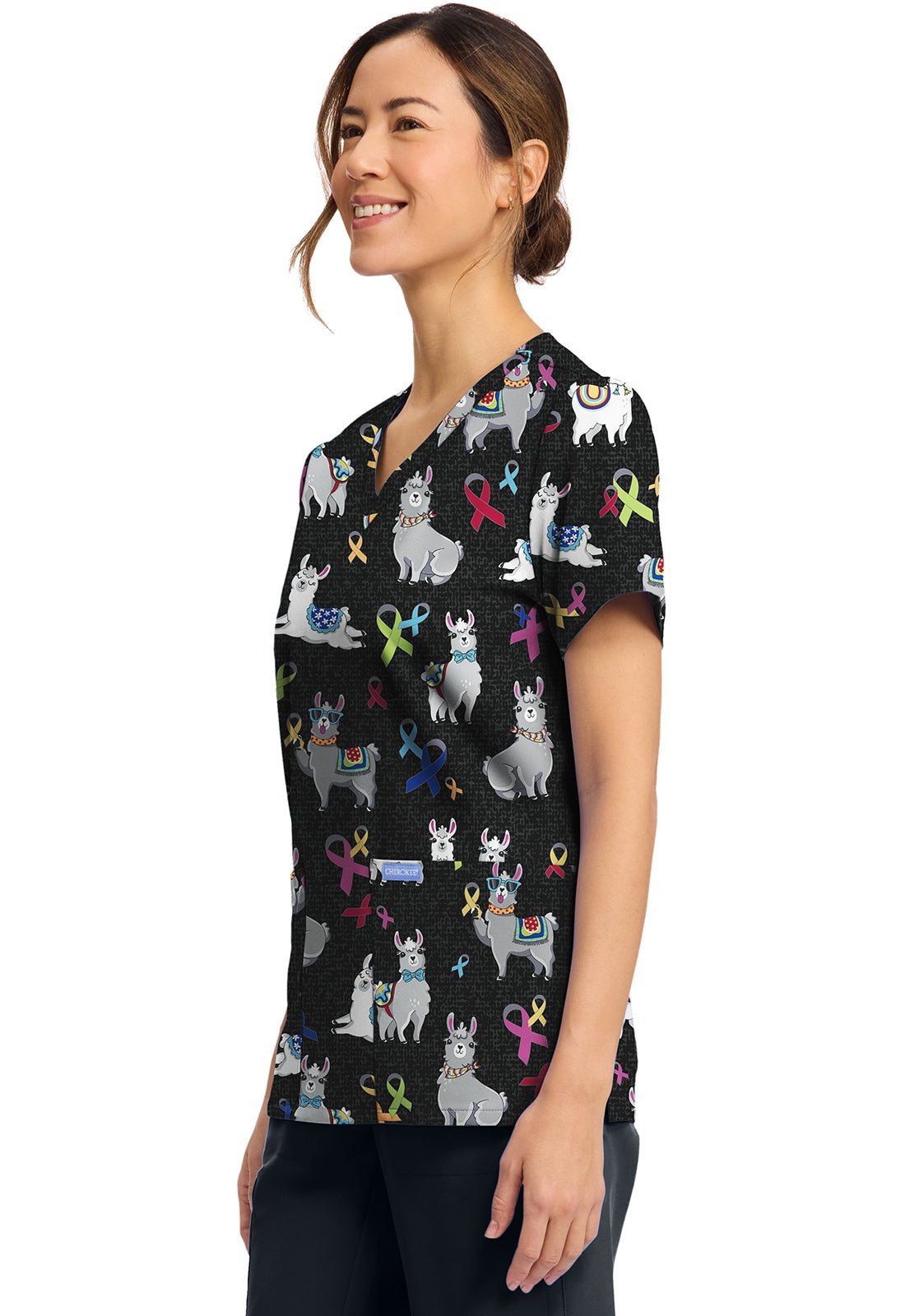 Llama Be Aware Cherokee Print All Awareness V Neck Scrub Top CK856 LBMA - Scrubs Select