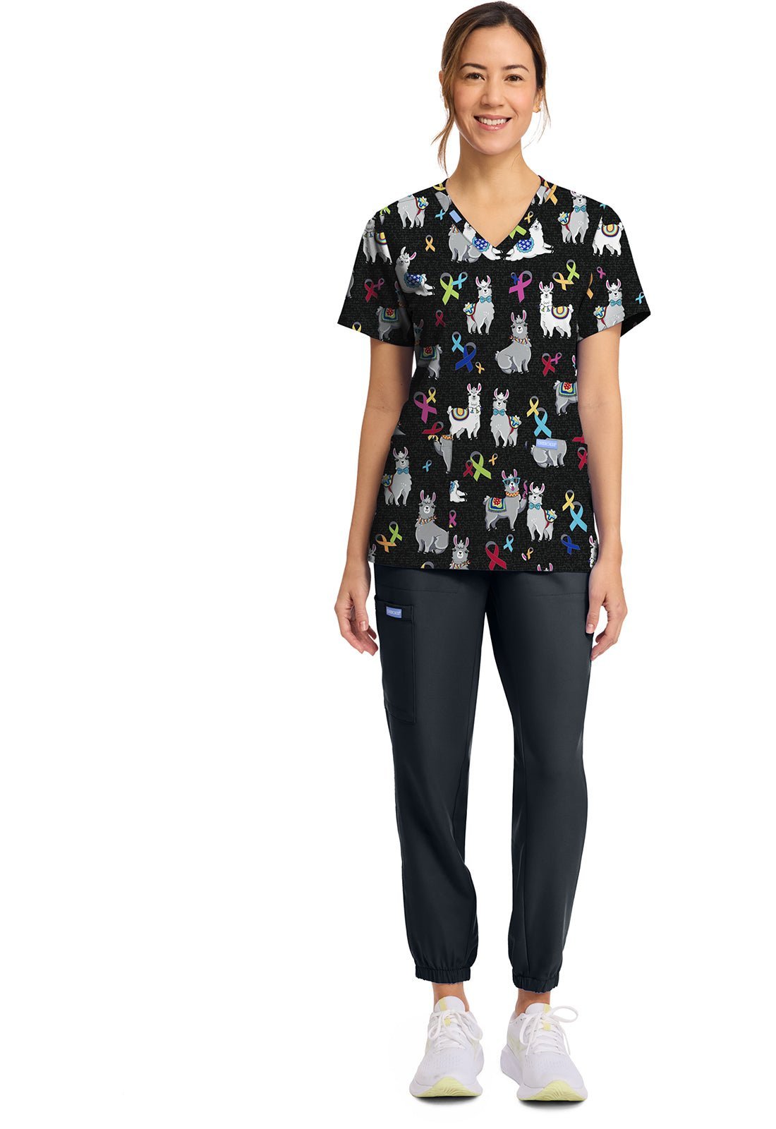 Llama Be Aware Cherokee Print All Awareness V Neck Scrub Top CK856 LBMA - Scrubs Select