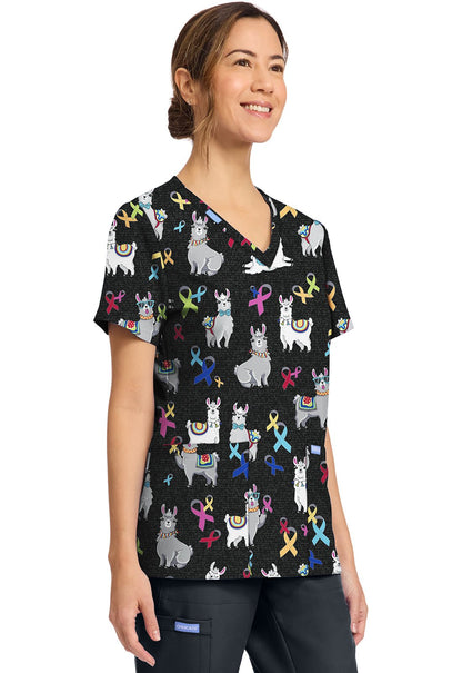 Llama Be Aware Cherokee Print All Awareness V Neck Scrub Top CK856 LBMA - Scrubs Select
