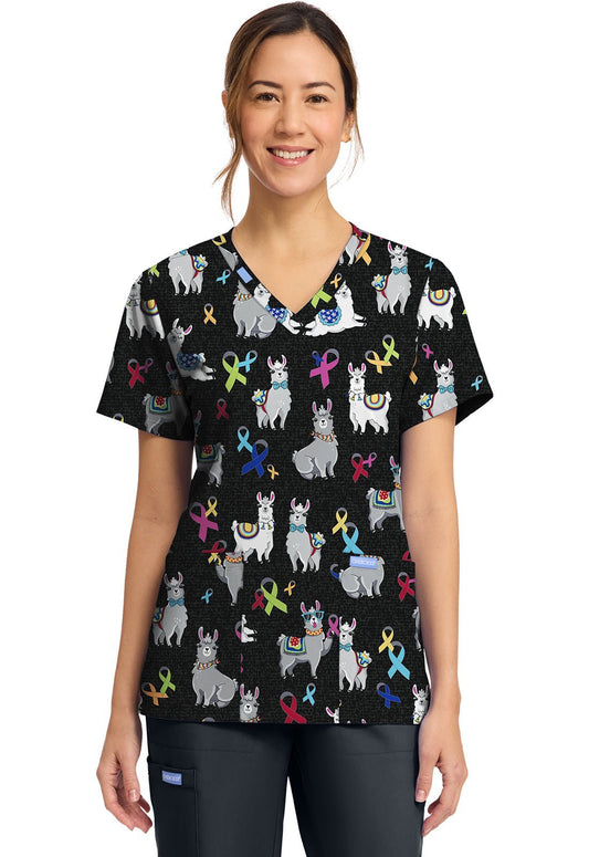 Llama Be Aware Cherokee Print All Awareness V Neck Scrub Top CK856 LBMA - Scrubs Select