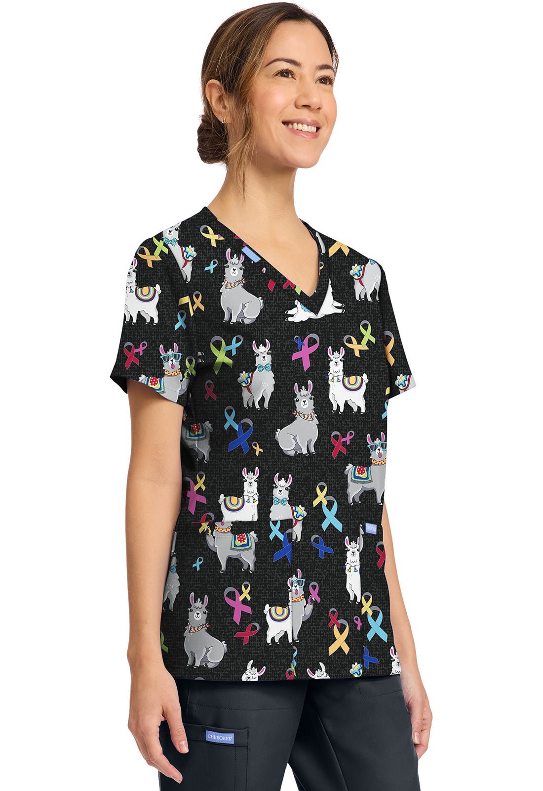 Llama Be Aware Cherokee Print All Awareness V Neck Scrub Top CK856 LBMA - Scrubs Select