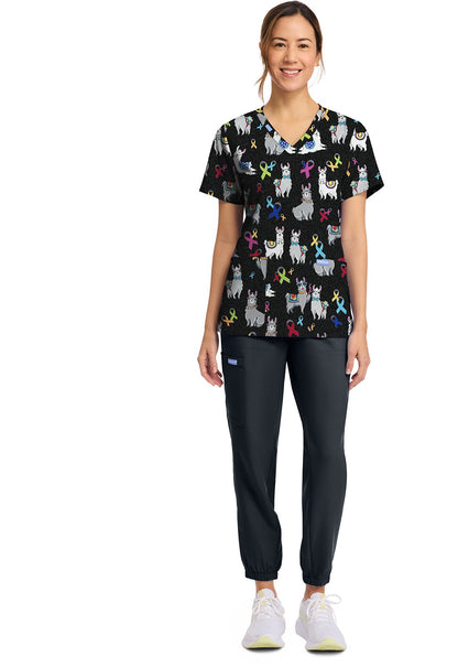 Llama Be Aware Cherokee Print All Awareness V Neck Scrub Top CK856 LBMA - Scrubs Select
