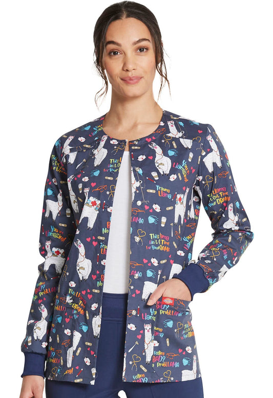 Llama Nurse Dickies Print Snap Front Scrub Jacket DK306 TRLL - Scrubs Select