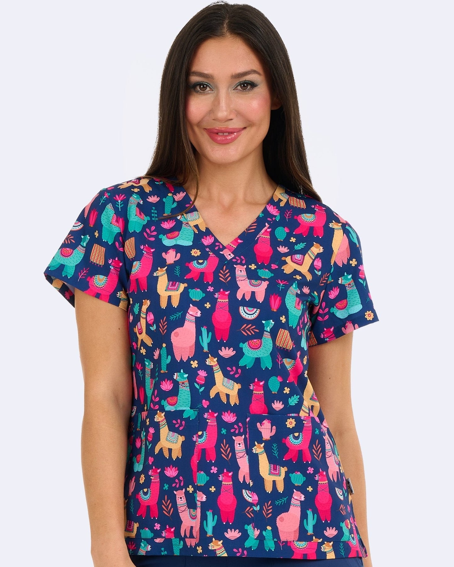 Llamapalooza Zavate Print Scrub V Neck Top 1054 LMPZ - Scrubs Select
