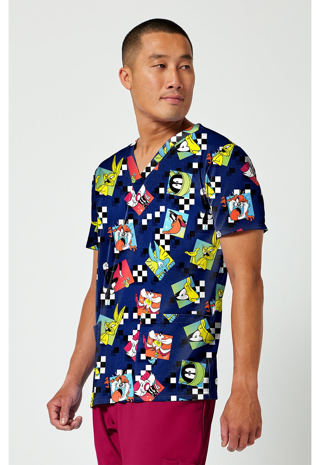 Looney Tunes Cherokee Tooniforms Warner Bros Men's V Neck Scrub Top TF788 LTCY - Scrubs Select