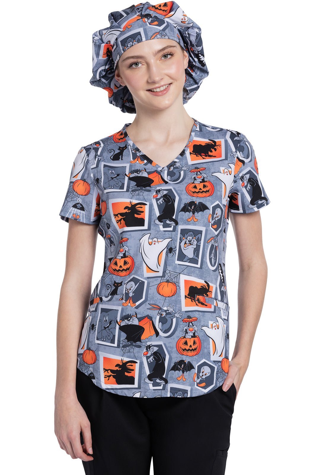 Looney Tunes Tooniforms Licensed Halloween V Neck Scrub Top TF737 LTFW - Scrubs Select