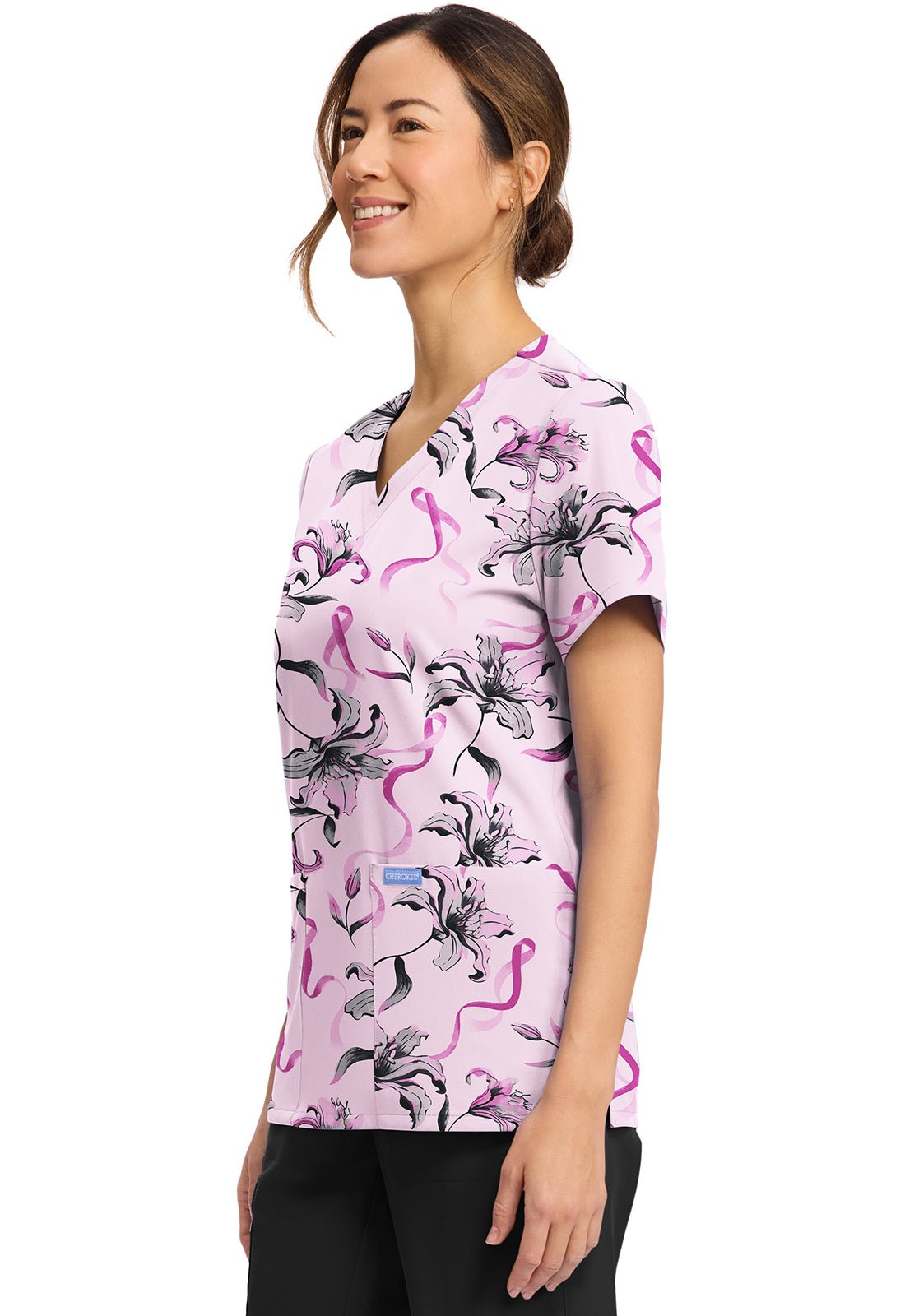 Loving Lilies Cherokee Scrubs BCA Print V Neck Top CK856 LGLS - Scrubs Select