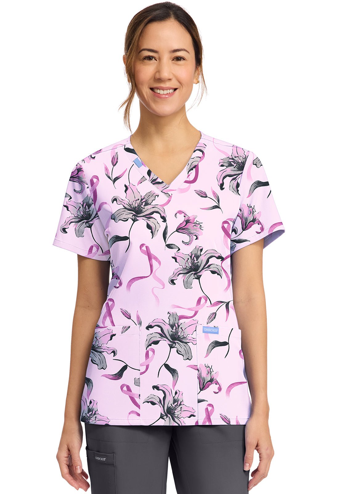 Loving Lilies Cherokee Scrubs BCA Print V Neck Top CK856 LGLS - Scrubs Select