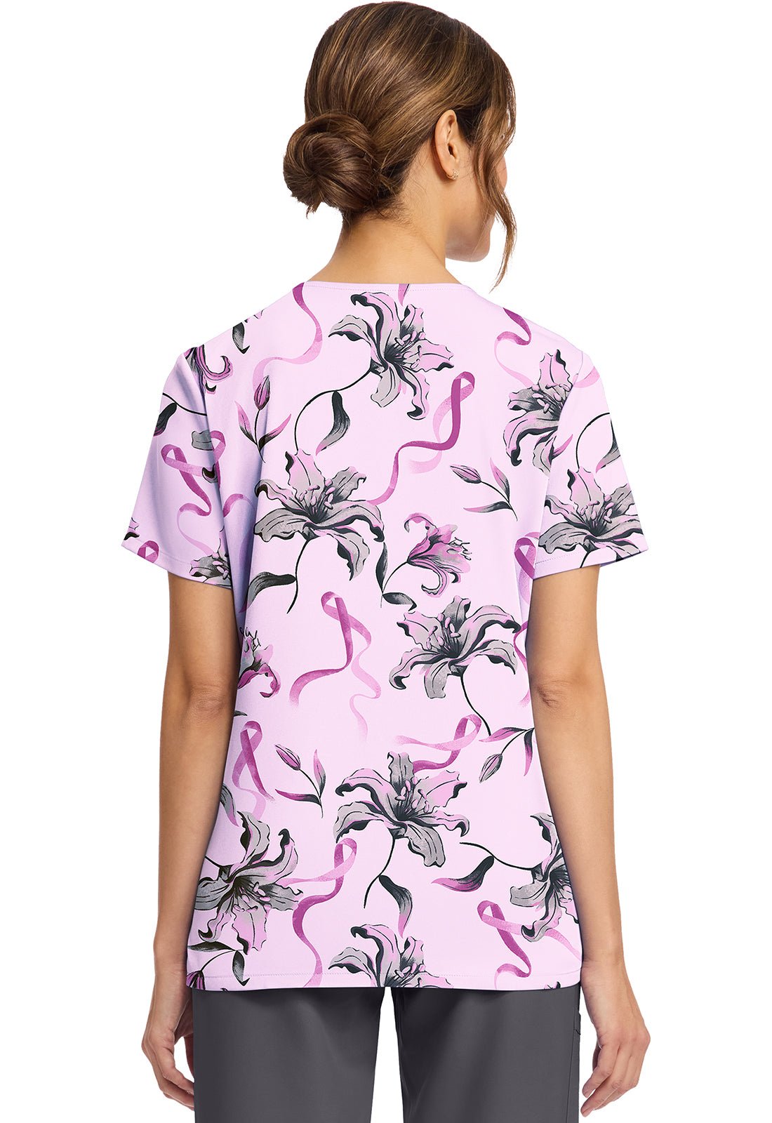 Loving Lilies Cherokee Scrubs BCA Print V Neck Top CK856 LGLS - Scrubs Select