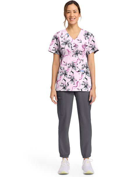 Loving Lilies Cherokee Scrubs BCA Print V Neck Top CK856 LGLS - Scrubs Select