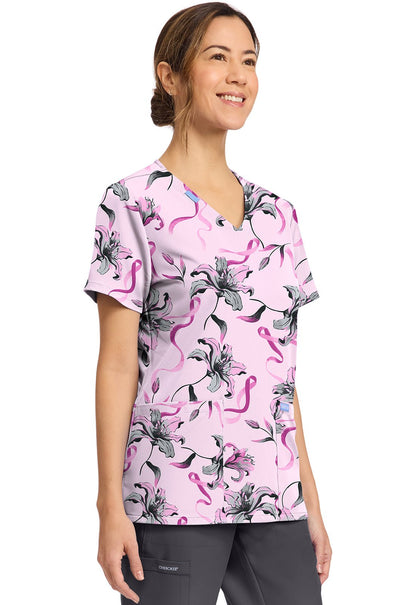 Loving Lilies Cherokee Scrubs BCA Print V Neck Top CK856 LGLS - Scrubs Select