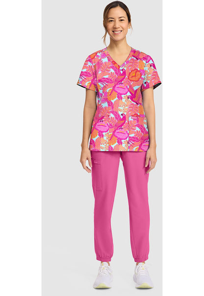 Macaw Mania Cherokee Scrubs Print V Neck Top CK856 MWMA - Scrubs Select
