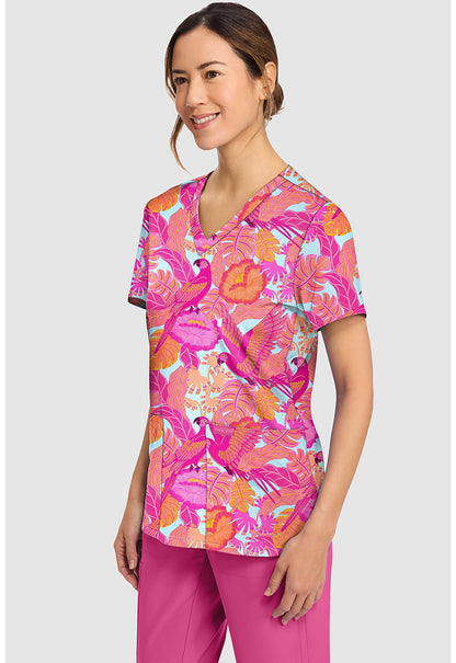 Macaw Mania Cherokee Scrubs Print V Neck Top CK856 MWMA - Scrubs Select