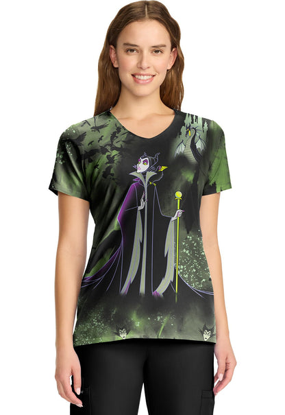 Maleficent Cherokee Tooniforms Licensed Disney V Neck Scrub Top TF626 VIDC - Scrubs Select