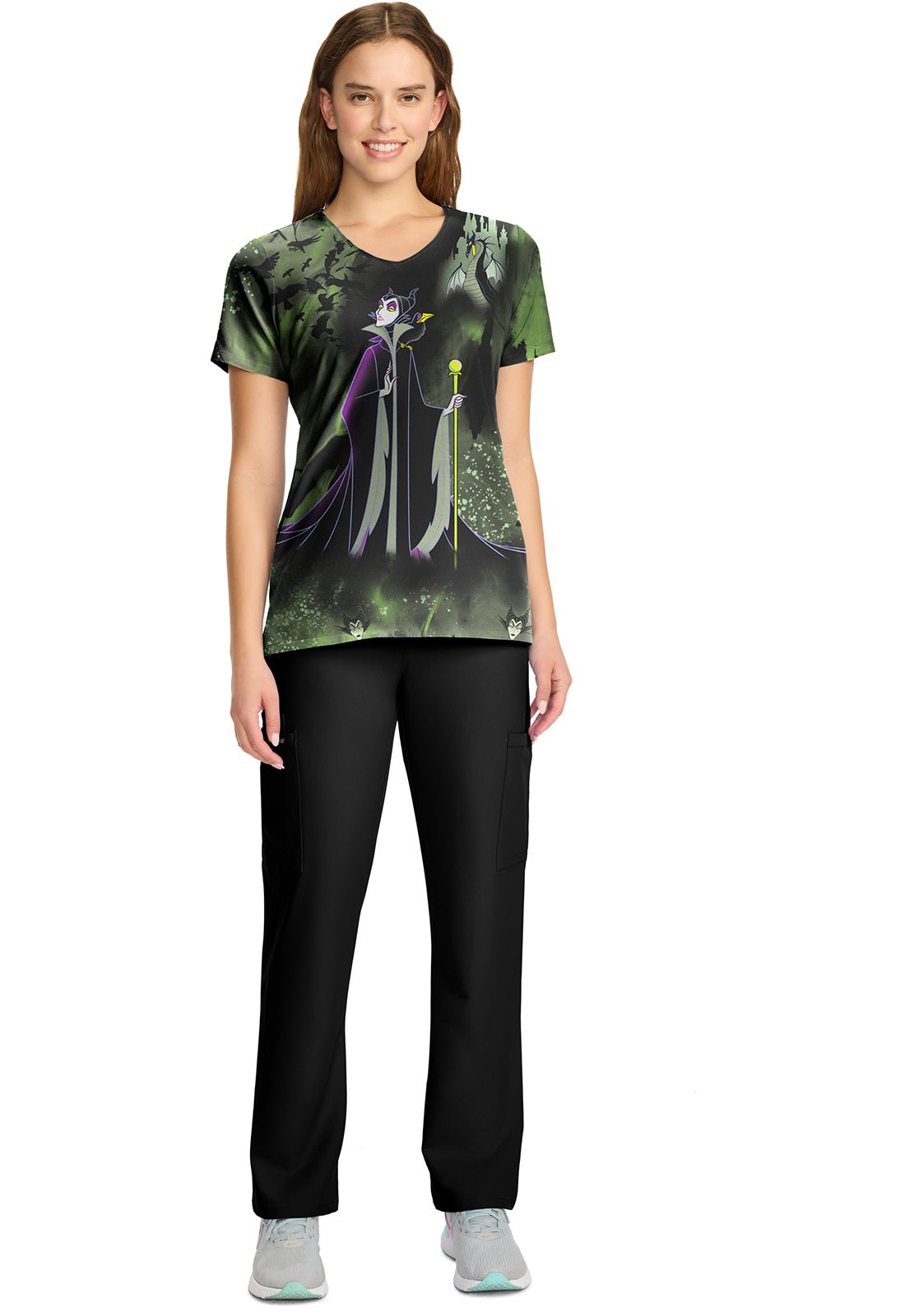Maleficent Cherokee Tooniforms Licensed Disney V Neck Scrub Top TF626 VIDC - Scrubs Select