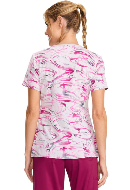 Marble Daze Cherokee Infinity Print Mock Wrap Scrub Top CK608 MBDZ - Scrubs Select