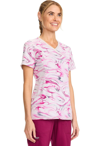 Marble Daze Cherokee Infinity Print Mock Wrap Scrub Top CK608 MBDZ - Scrubs Select