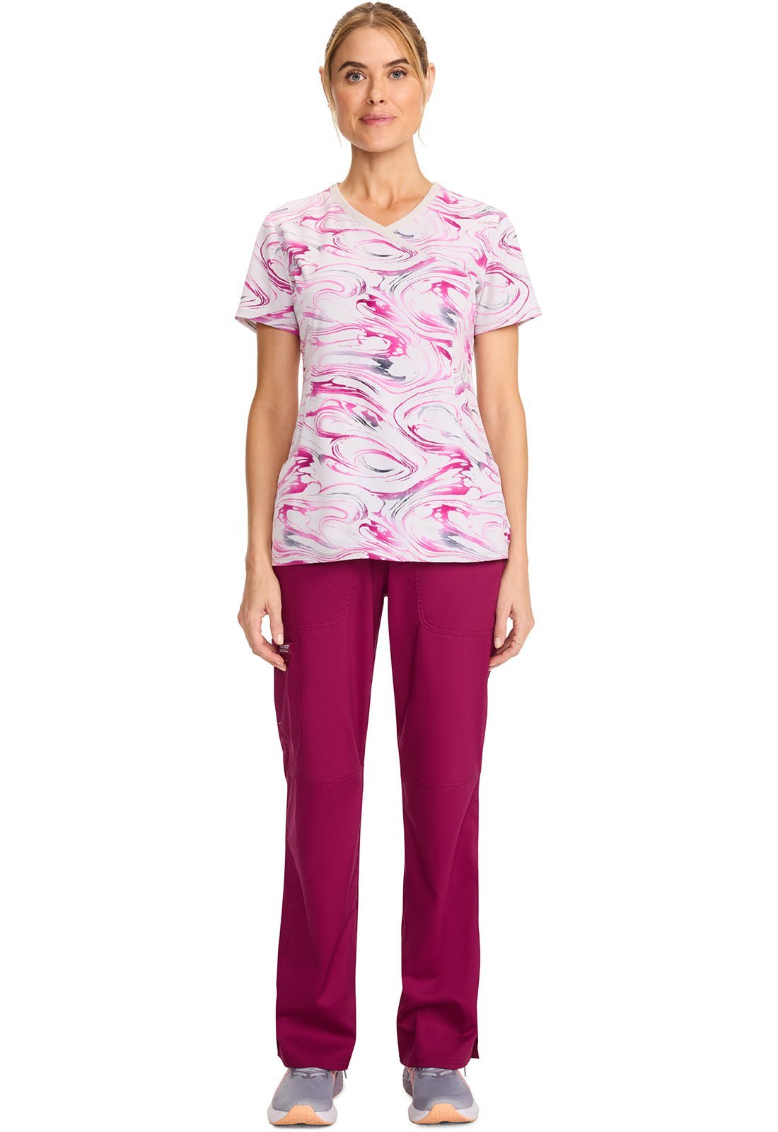 Marble Daze Cherokee Infinity Print Mock Wrap Scrub Top CK608 MBDZ - Scrubs Select