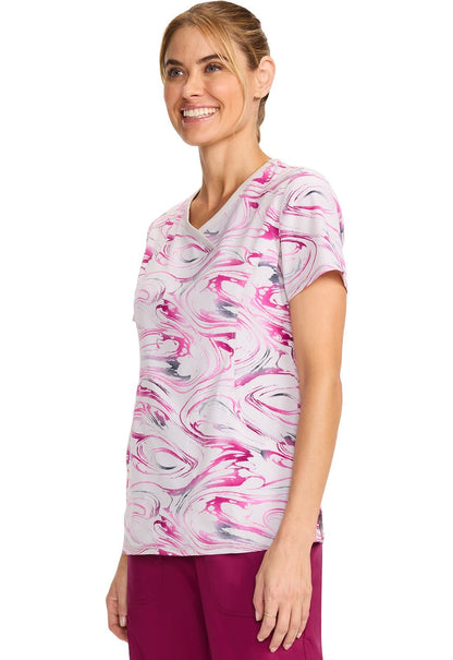 Marble Daze Cherokee Infinity Print Mock Wrap Scrub Top CK608 MBDZ - Scrubs Select