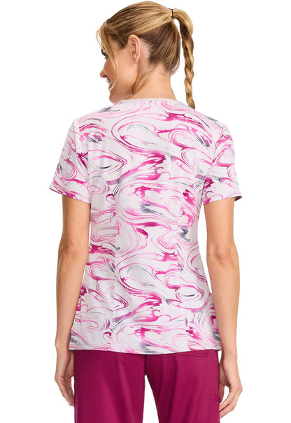 Marble Daze Cherokee Infinity Print Mock Wrap Scrub Top CK608 MBDZ - Scrubs Select