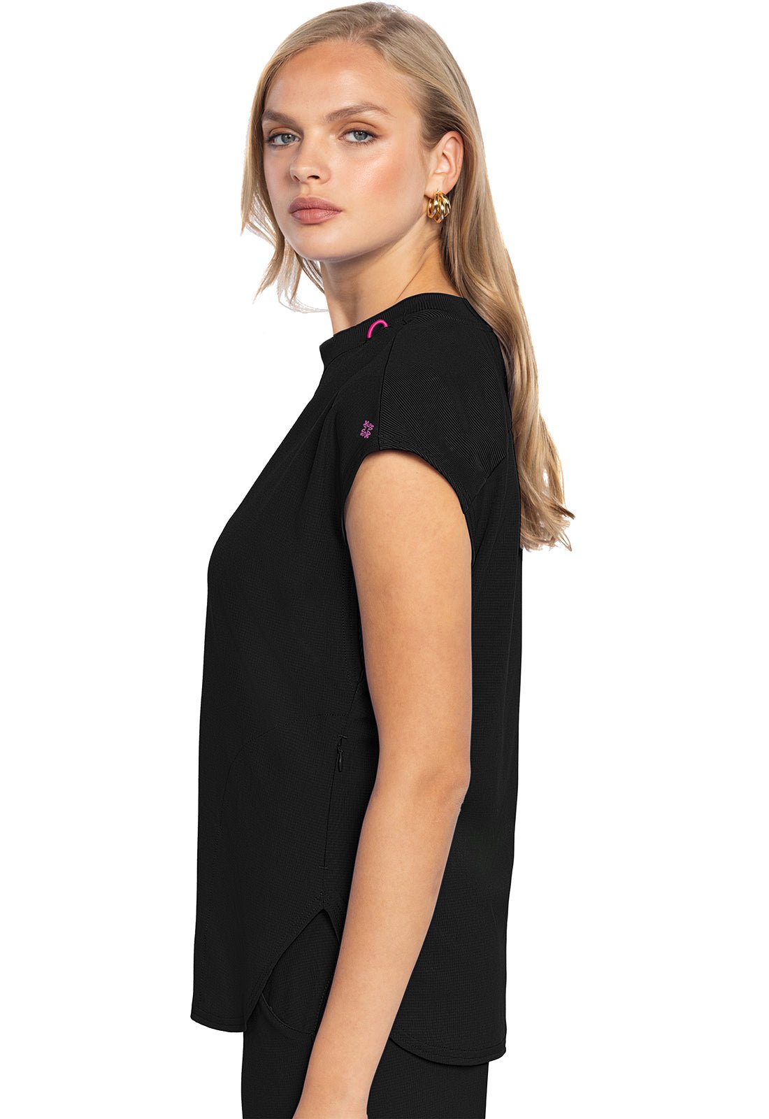 Med Couture Amp Round Neck Scrub Top MC703 in Black, Hyper Blue, Magenta, Navy, Pewter - Scrubs Select