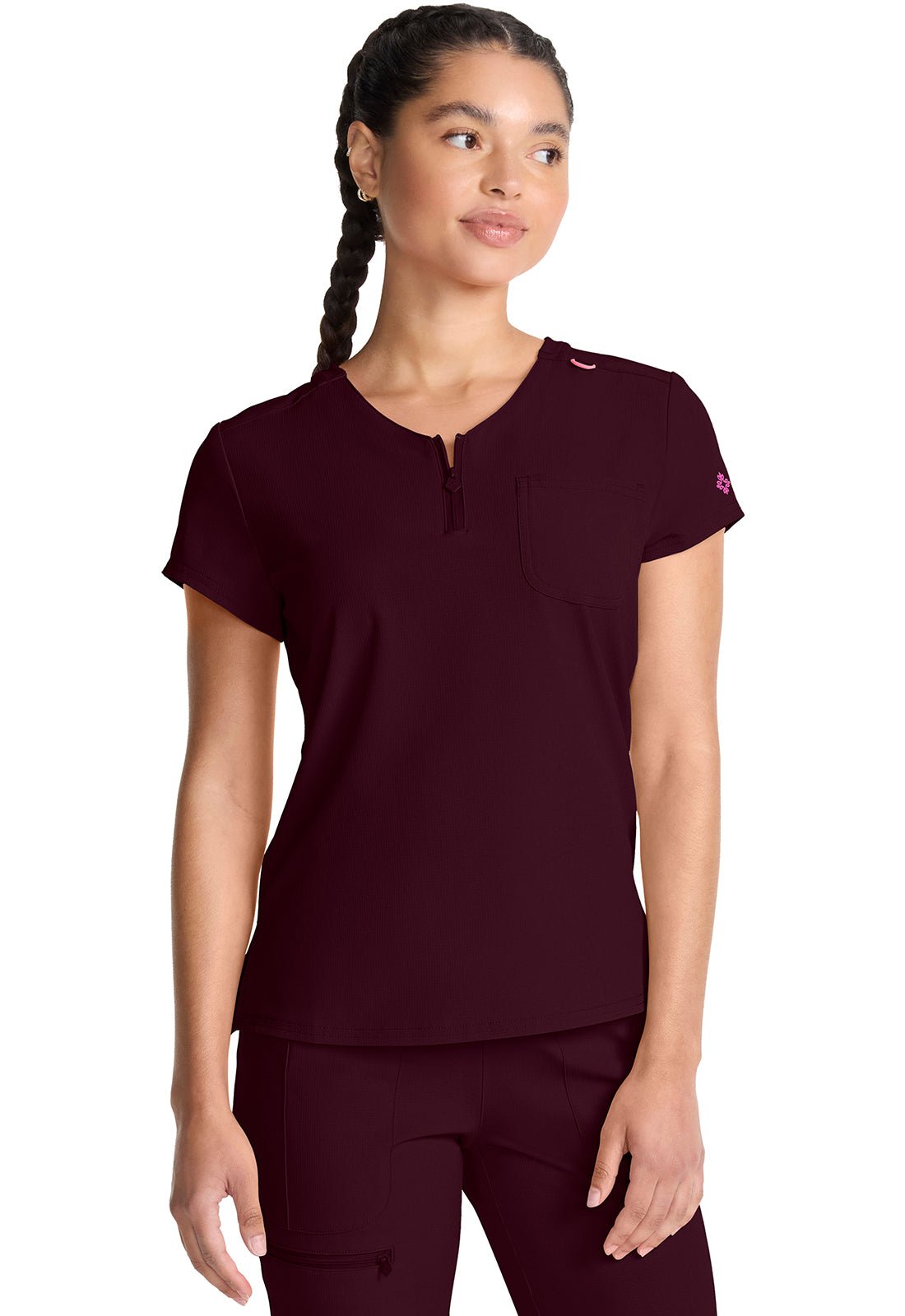 Med Couture Amp Scrubs Quarter Zip V Neck Top MC705 - Scrubs Select