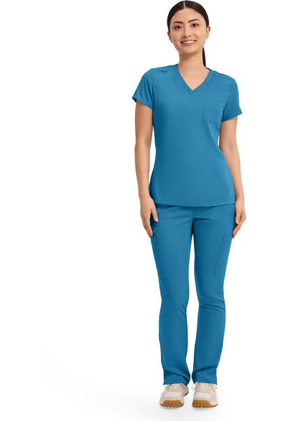 Med Couture Touch Scrubs V Neck Top MC7448 in Eggplant, Pink, Lilac, Olive, Sea Mist, Slate, Teal - Scrubs Select
