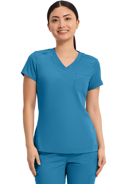 Med Couture Touch Scrubs V Neck Top MC7448 in Eggplant, Pink, Lilac, Olive, Sea Mist, Slate, Teal - Scrubs Select