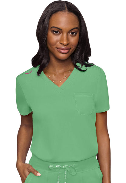 Med Couture Touch V Neck Scrub Top MC7448 in Black, Caribbean, Ciel, Lime, Navy, Pewter, Raspberry,Royal, Wine - Scrubs Select